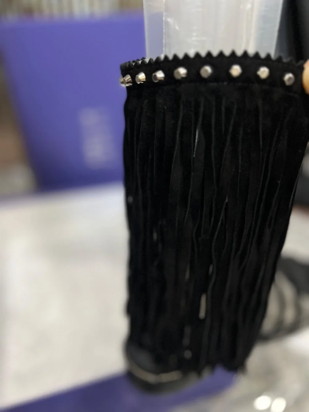 STUART WEITZMAN FRINGE BLASUE 11.5 MED BLACK SUEDE SANDAL